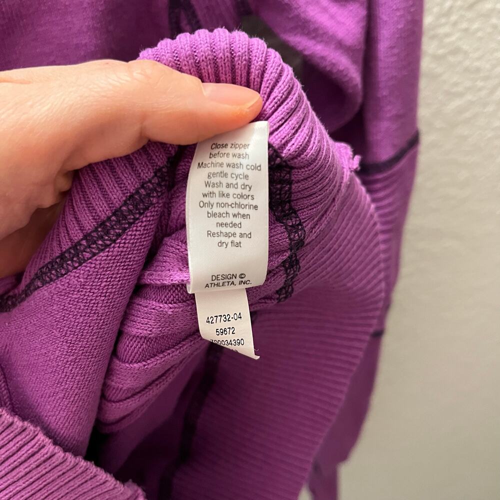 Athleta Pranayama Hoodie Purple Organic Cotton Full Zip Ribbed Jacket S Active - Picture 7 of 8